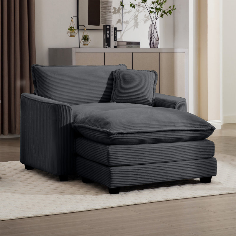 Hassib 45.5'' Corduroy Sofa & Chaise, Gray Corduroy