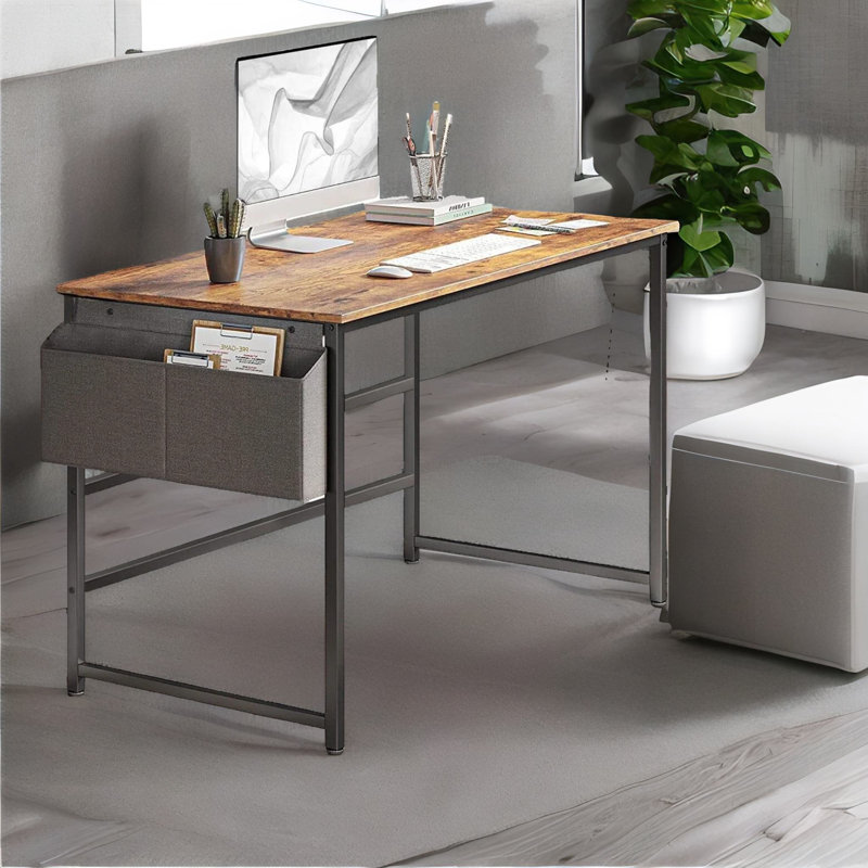 Najar 82Cm W Rectangle Computer Desk Industrial Rustic Brown Home Office Furniture