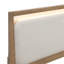 Lit Queen Size moderne en bois, fini brun clair, revêtement capitonné, éclairage DEL, design élégant.