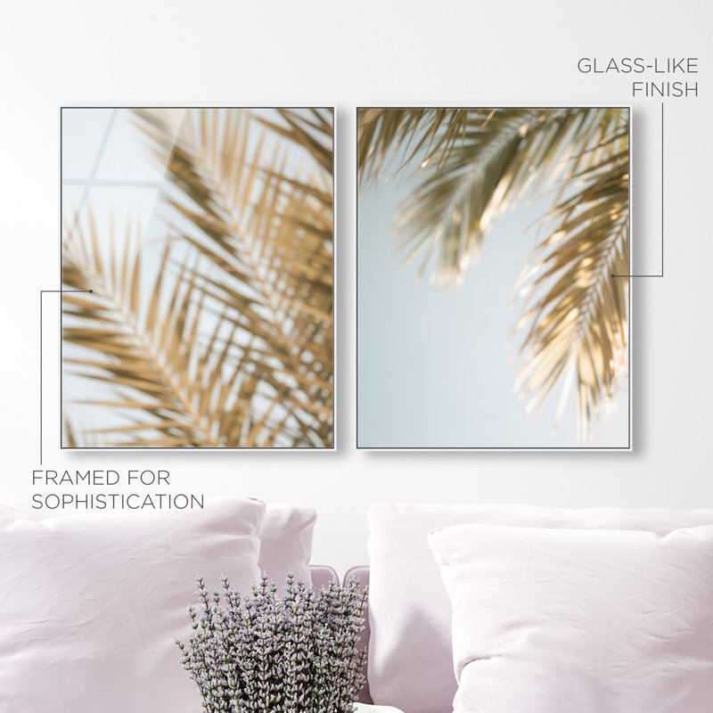 Palm Visions Set High-Gloss Frameless Acrylic Glass Wall Art Floral & Botanical Print by Oliver Gal, Ready to Hang, 16 x 20