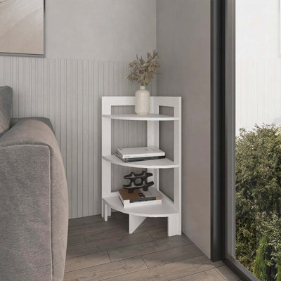 Tablette d'angle blanche avec 3 tablettes