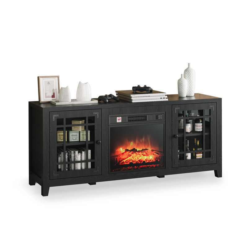 Mindel TV Stand for TVs up to 65" with Electric Fireplace, Black