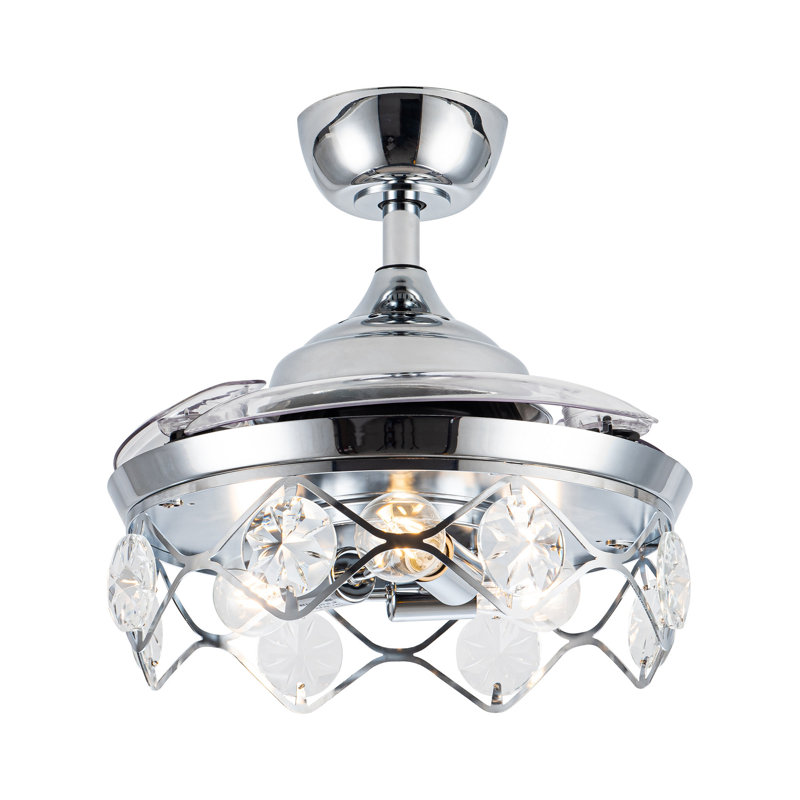 36" Crystal Retractable Ceiling Fan with Light Kit and Remote Control