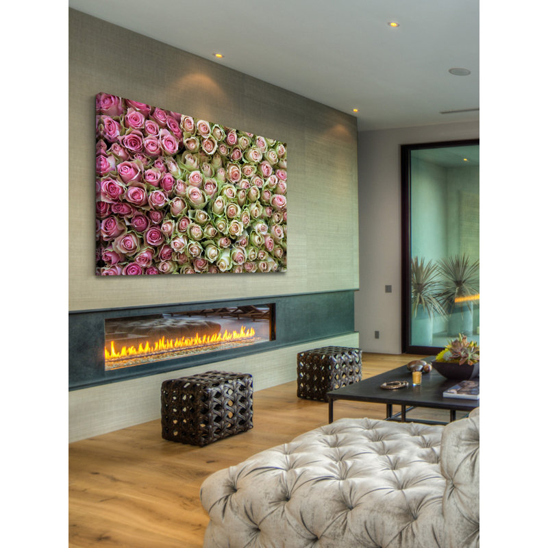 Pink and Green Roses Canvas Print Wall Art