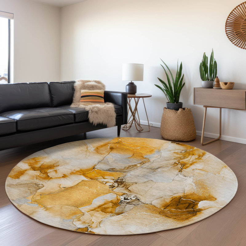 Tapis orange lavable de qualité supérieure 1 pi 8 po x 2 pi 6 po Cerrito AMF526, Rond 8 pi