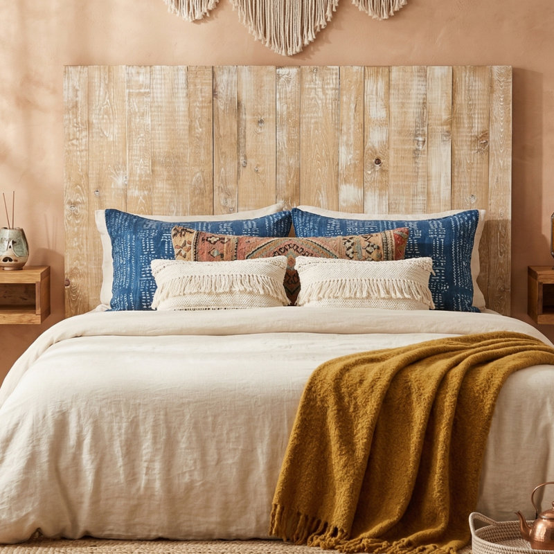 Faroug Pine Solid Wood Panel Headboard, Full / Double