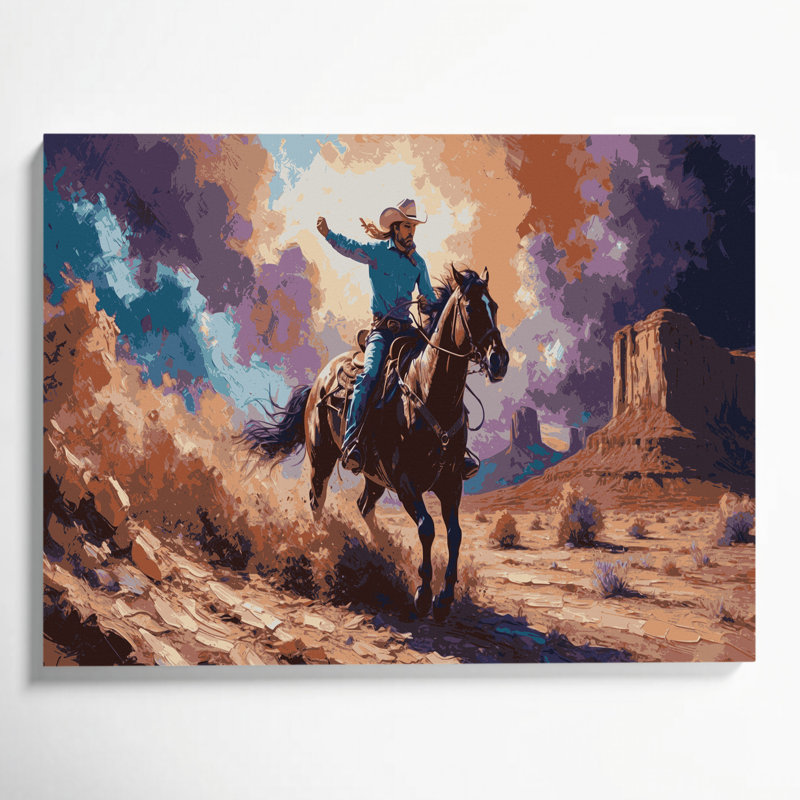 «Southwestern Cowboy Bronco Rider 60», art mural sur toile brune, H 16 po x l 20 po