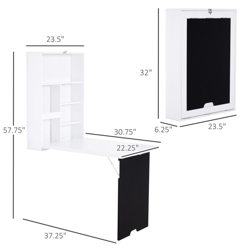 Bureau avec tablettes et tableau noir, mural, blanc, pour une utilisation efficace de l'espace de rangement du tableau noir, un salon élégant