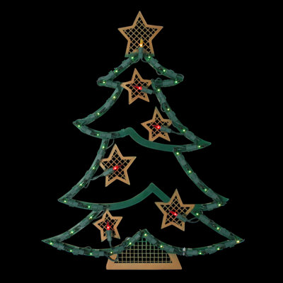 17.75" Lighted Christmas Tree With Stars Window Silhouette