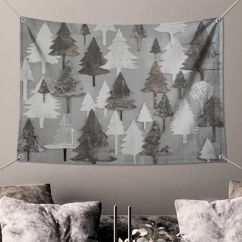Tapisserie murale grise et blanche - Silhouettes, 50 po H x 60 po L avec 4 œillets