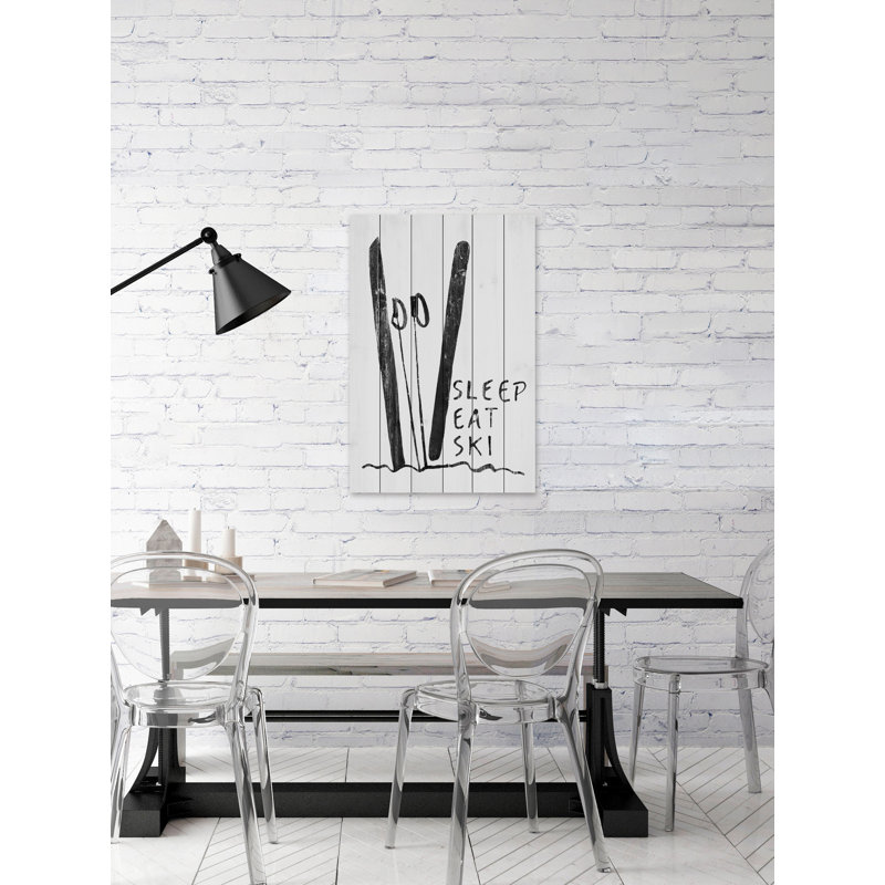 «Sleep Eat Ski», reproduction d'art textuel sur bois, H 18 po x l 12 po