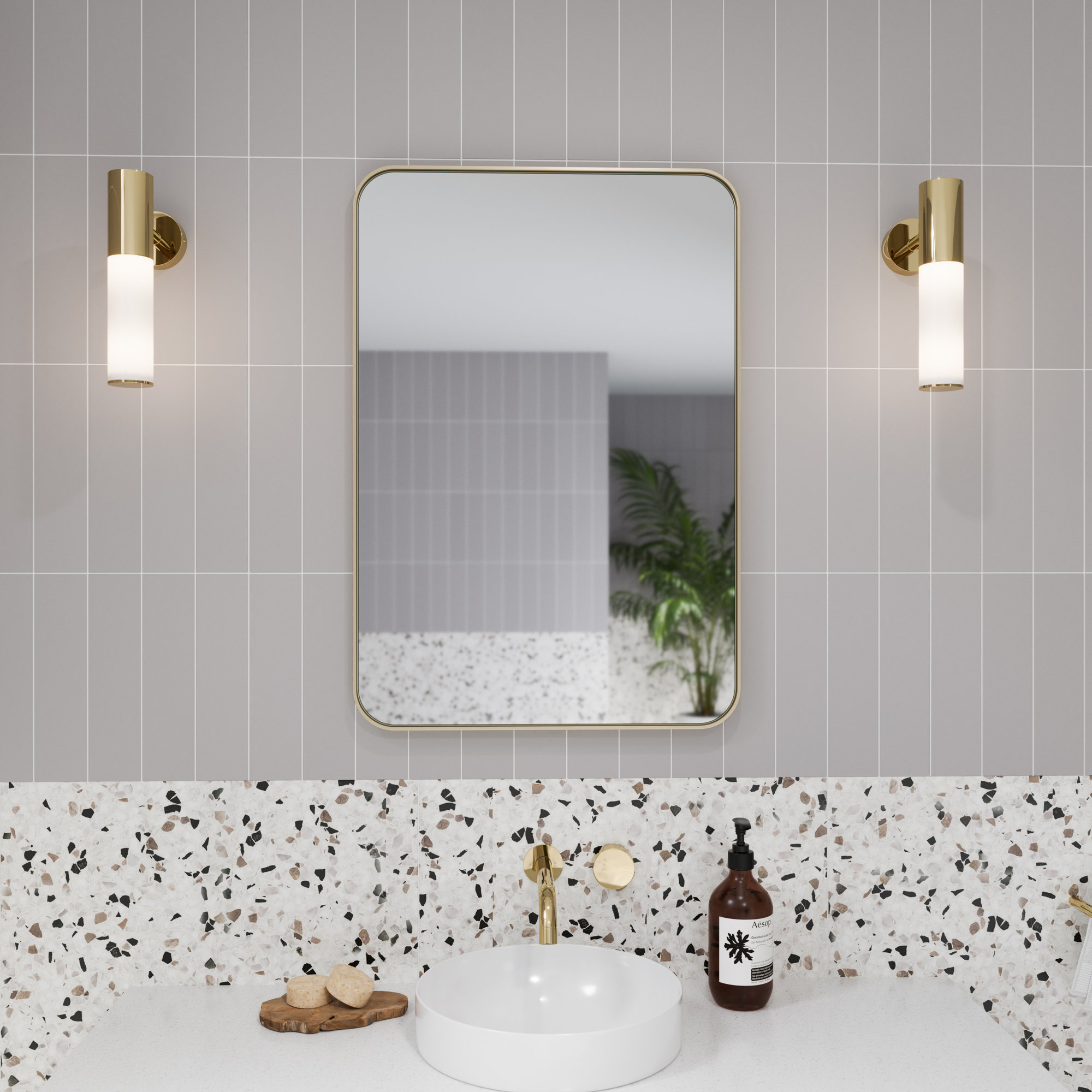 Stainless Steel Recessed Framed Single Door Medicine Cabinet with Adjustable Shelves, Satin Brass