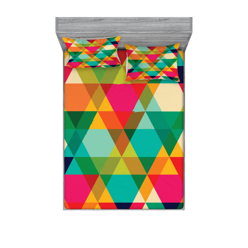 Microfiber Geometric Sheet Set, Full Sheet Set with Fitted Sheet