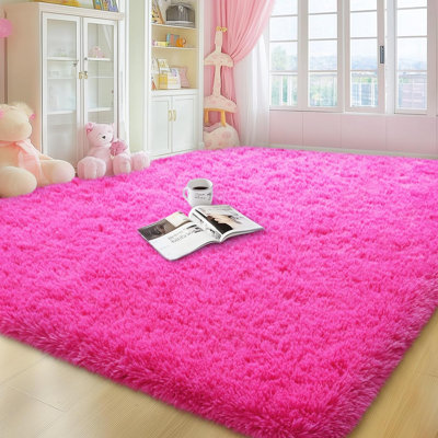 6X9 Hot Pink Shag Fluffy Area Rug,  Soft Plush Shaggy Fuzzy Carpet For Living Room Bedroom, Dorm Room Home Decor, 6Ft X 9Ft