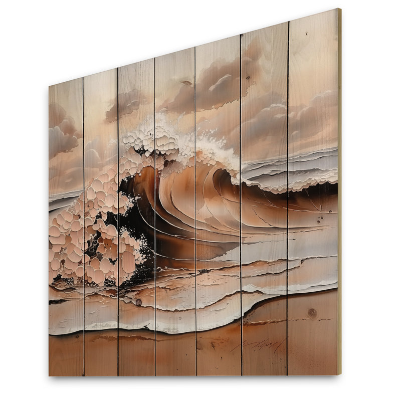 Thunderous Waves In The Atlantic II - Décoration murale en bois de plage sur bois de pin naturel, H 15 po x l 15 po