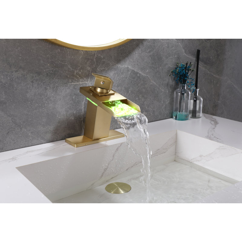 Single-Hole Single-handle Bathroom Faucet with Drain Assembly, Gold