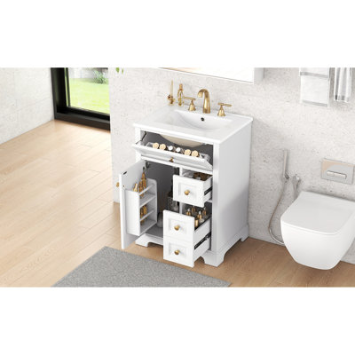 Meuble-lavabo compact et moderne avec lavabo, panneau de fibres à densité moyenne et bois de pin, idéal pour les petites salles de bain