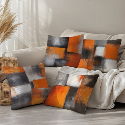 4 housses de coussin décoratives à motif de peinture à l'huile abstraite orange