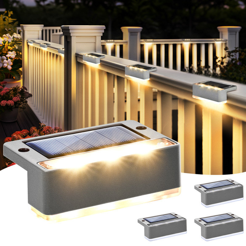 Stainless Steel Solar Powered Step Light Pack, Grey, Warm White