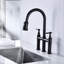 Robinet de cuisine noir mat avec design escamotable - commande à deux poignées pour un débit d'eau et une température optimaux 360 degrés de rotation de la buse élevée, portée de nettoyage élargie, fabrication en laiton, longévité-2116947966