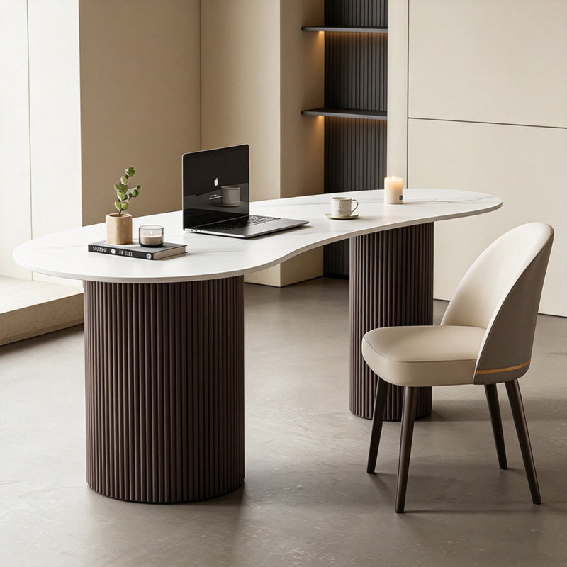 Modern Art Design Rock Slab Tabletop Iron Leg Desk