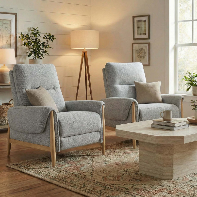 Fauteuil inclinable manuel rembourré, Mélange de polyester / gris