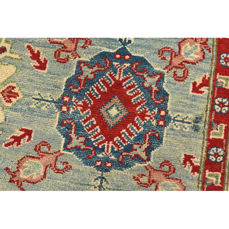 Tapis bleu en laine noué à la main de conception unique 4 pi 8 po x 6 pi 2 po