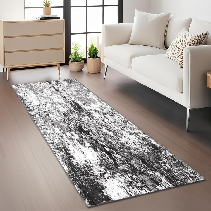 Hallway Runner Rug Non Slip Machine Washable Area Rugs Modern Abstract Bedside Floor Cover Non Shedding Contemporary Carpet for Laundry, Kitchen, Bedroom
