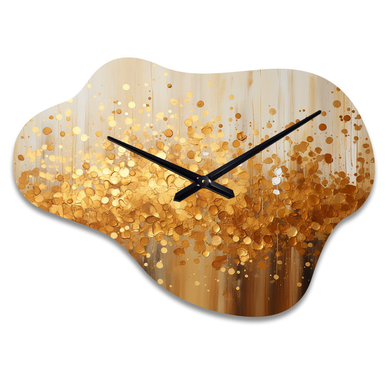 Golden Radiance II - impression d'horloge murale en métal asymétrique, paysages modernes, Grand