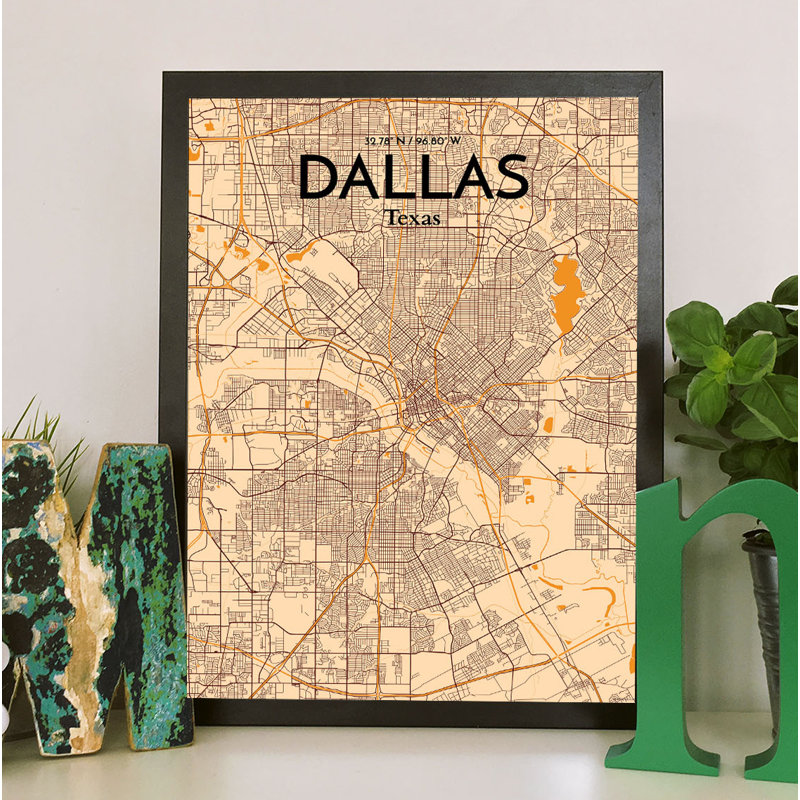 Dallas City Map - No Frame Print, 91.4cm H x 61cm W x 0.13cm D