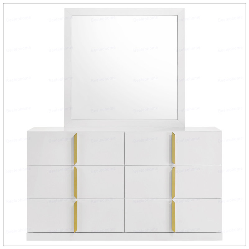 Commode 6 tiroirs très brillante avec miroir
