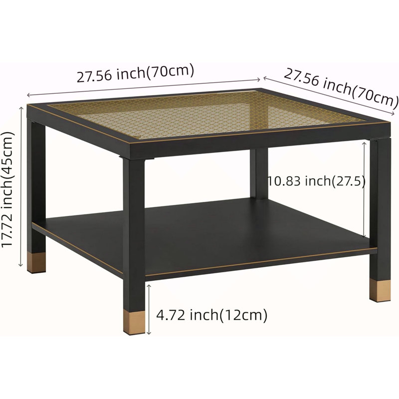 Table basse carrée industrielle, Noir / or, Noir