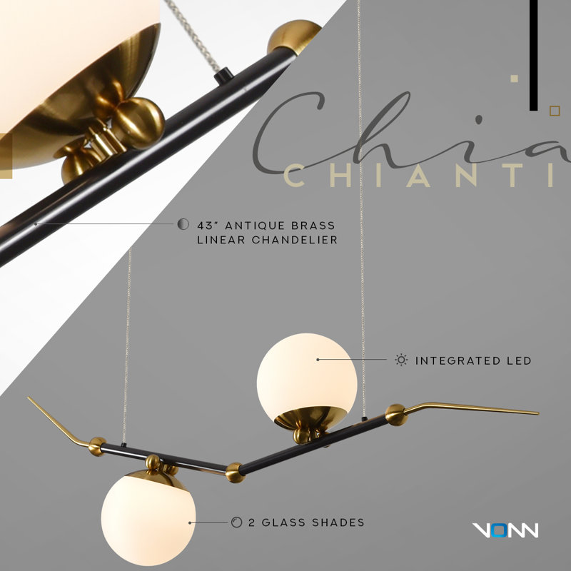 Chianti 43-in Height Adjustable ETL Certified Integrated LED Linear Chandelier with 2 Glass Shades