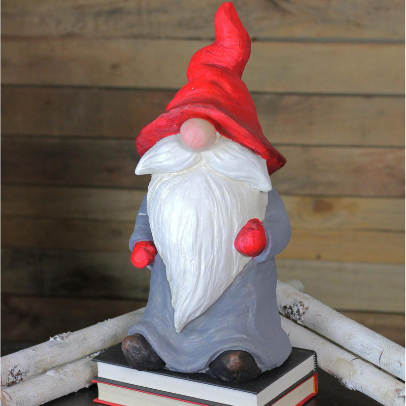 Figurine gnome de Noël 16 po grise et rouge