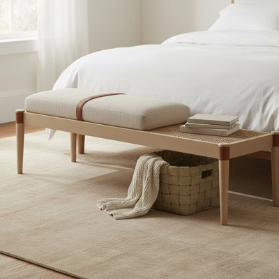 Banc rembourré en tissu texturé beige Nara