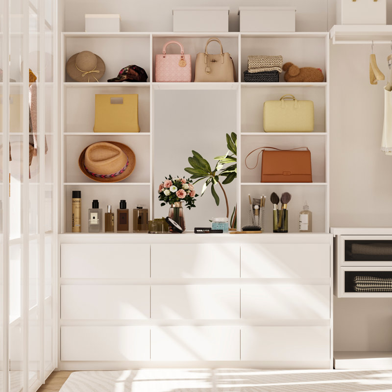 Elegant Closet System With 9 Drawers And Mirror