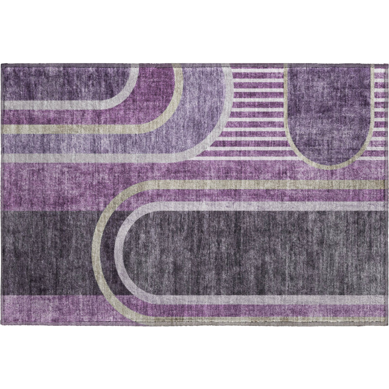 Premium Machine Washable Cerrito AMF532 Purple Rug, Rectangle 1'8" x 2'6"