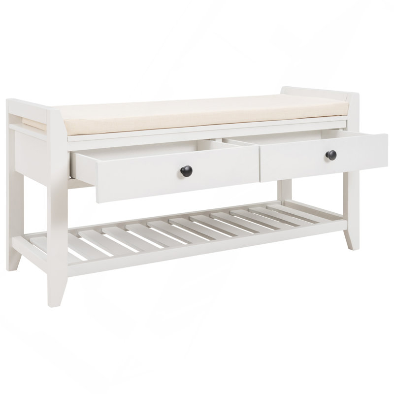 Range-chaussures avec siège rembourré et tiroirs, banc de rangement polyvalent pour entrée, White, White