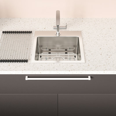 15 Inch Stainless Steel Kitchen Sink Drop-in, 16 Gauge, Brushed Finish, Condensation, With Pack Clips And Dish Grid Topmount Sink, Nickel, To Rust Scr