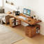 Solid Wood Electric Standing Desk, Natural Wood Color with Bookshelf & Storage, Smart Home Office Desk-1156585495