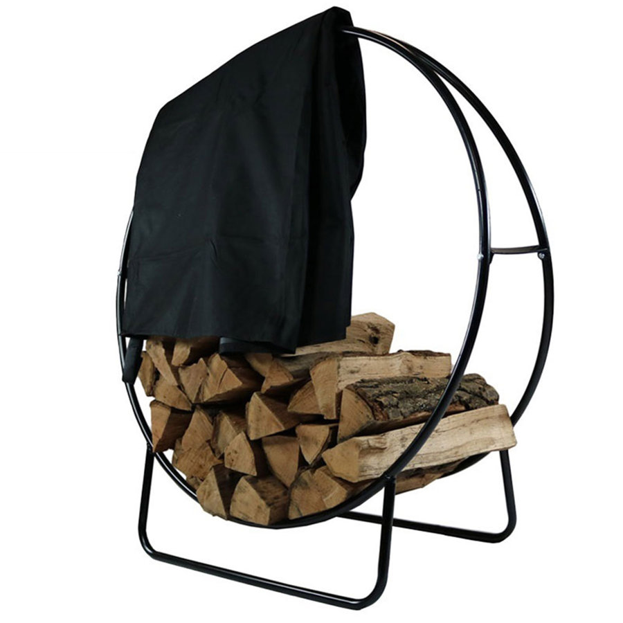 Indoor or Outdoor Modern Powder-Coated Steel Firewood Log Hoop with PVC Cover