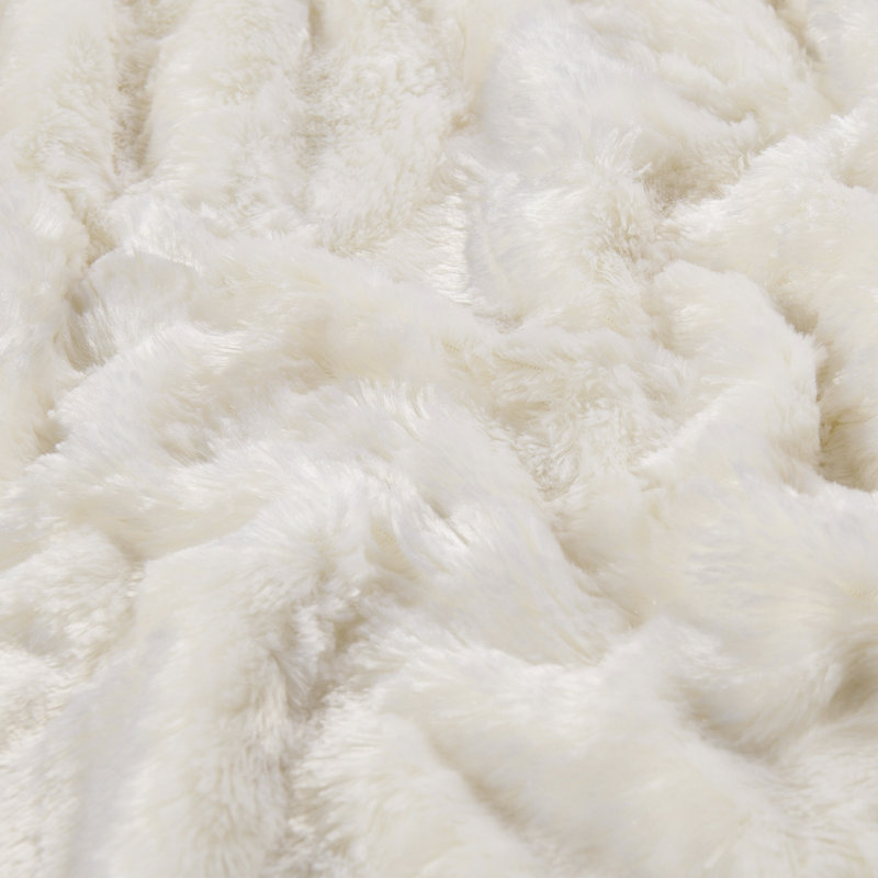 Ivory Reversible Faux Fur and Fleece Throw Blanket