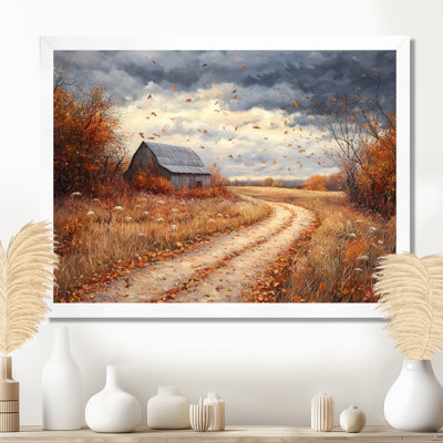 Dreshertown Windy Prairie Leaves Path To The Barn I - feuilles, art mural