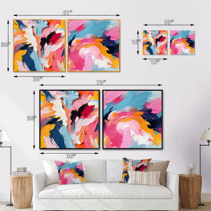 Daejia - Ensemble de 2 collages carrés abstraits, Cadre flottant noir, H 16 po x l 33 po