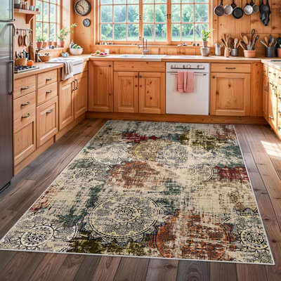 Rug Runner Washable - Hallway Runners Abstract Non-Slip Pet Friendly Low Pile Rug Soft Indoor Floor Mat Front Door for Bedroom Entryway Laundry Red