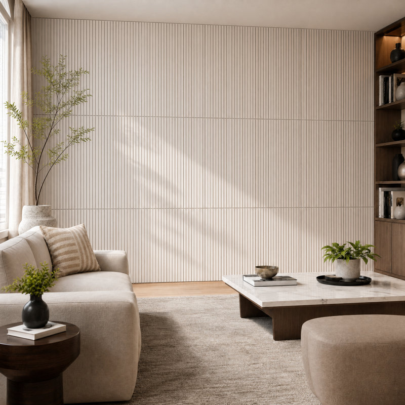 Acoustic Fluted Wood Wall Panels 4 Piece Set for Walls and Ceilings, White