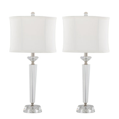 Diamond Torch 25.75" Contemporary Crystal Table Lamp In Clear K9 Crystal With Off-White Linen Shade And Polished Nickel Accents From Grandview Gallery - Set Of 2