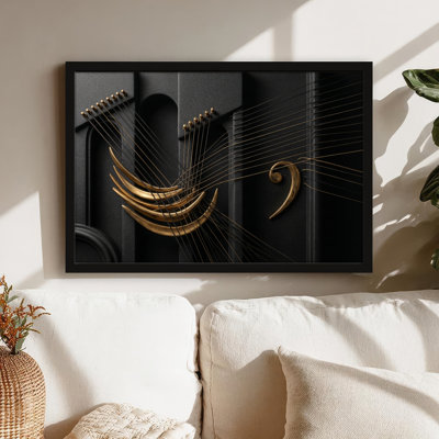 Black Framed，Canvas Wall Art for Living Room, Bedroom, Office or Entryway – Decorative Wall Decor with String Instrument