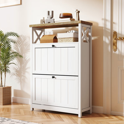  16 Pair Shoe Storage Cabinet with Storage Shelf