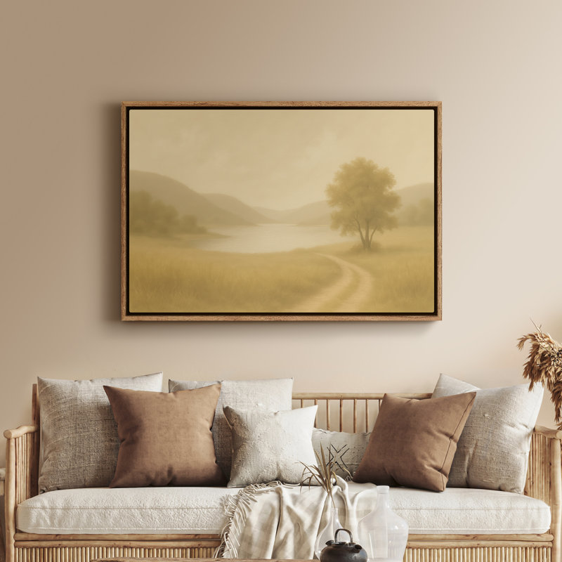 Impression sur toile encadrée, "Misty Lakeside Path", paysage mural pour chambre à coucher - 24 po x 36 po, H 24 po x l 36 po